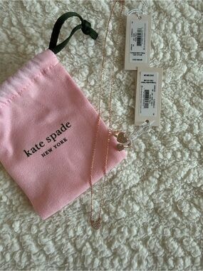 kate spade yours truly Rose Gold Heart Necklace and ring with Pink Pouch